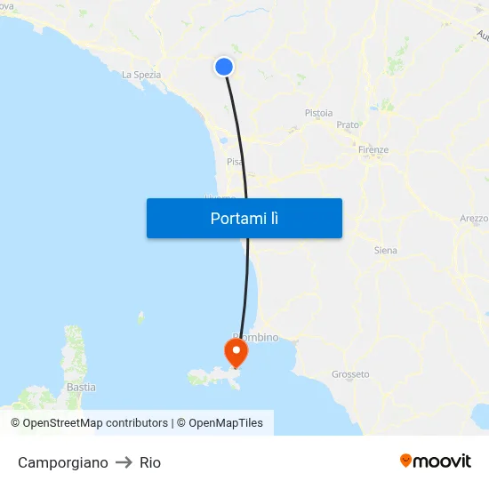 Camporgiano to Rio map
