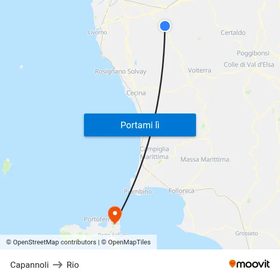 Capannoli to Rio map