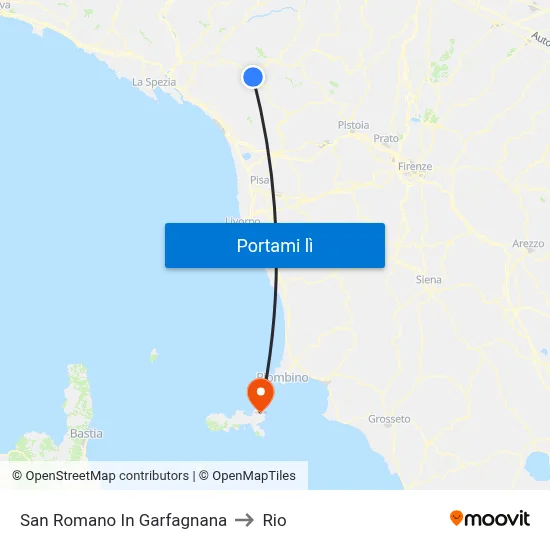 San Romano In Garfagnana to Rio map