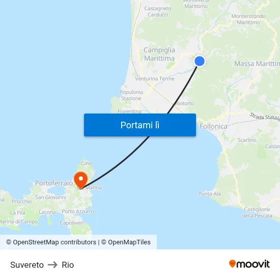 Suvereto to Rio map