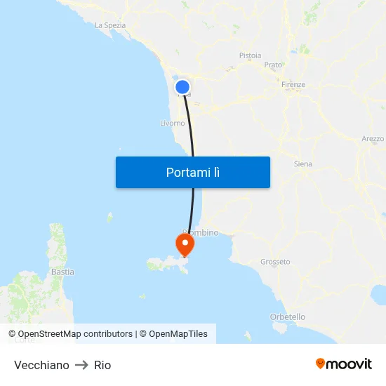 Vecchiano to Rio map