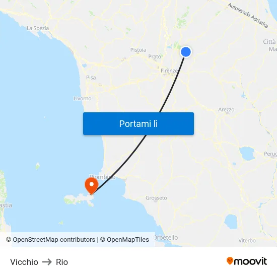 Vicchio to Rio map
