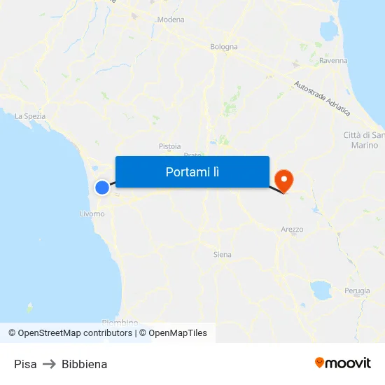 Pisa to Bibbiena map