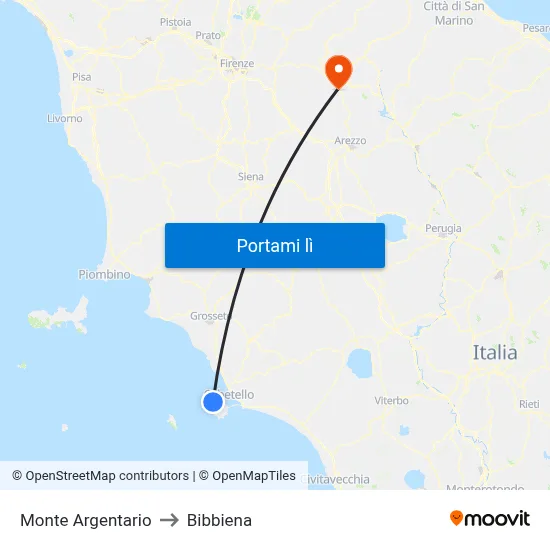 Monte Argentario to Bibbiena map