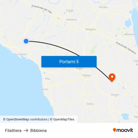Filattiera to Bibbiena map