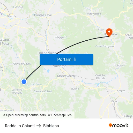 Radda In Chianti to Bibbiena map