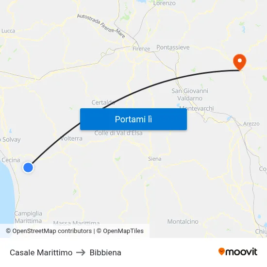 Casale Marittimo to Bibbiena map