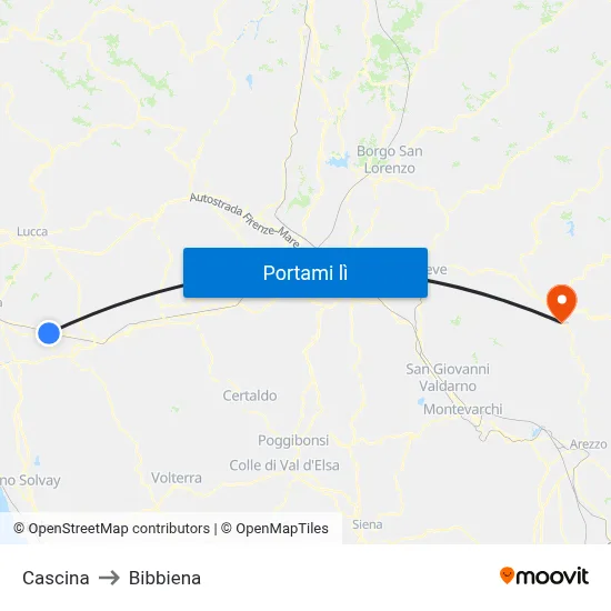 Cascina to Bibbiena map