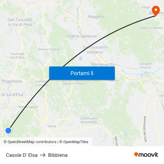Casole D' Elsa to Bibbiena map