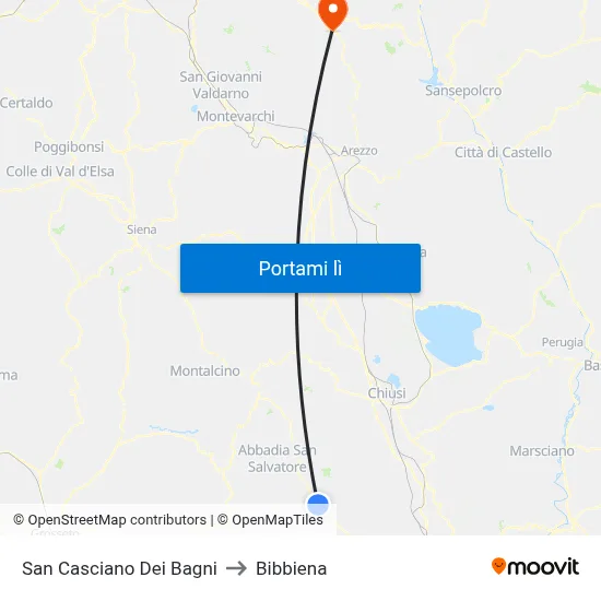 San Casciano Dei Bagni to Bibbiena map