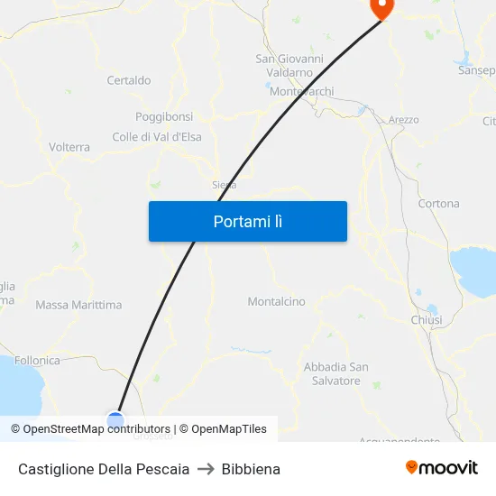 Castiglione Della Pescaia to Bibbiena map