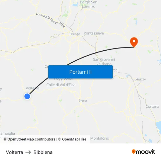 Volterra to Bibbiena map