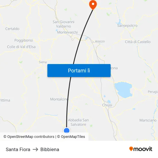 Santa Fiora to Bibbiena map