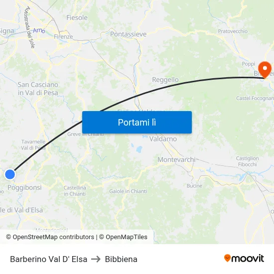 Barberino Val D' Elsa to Bibbiena map