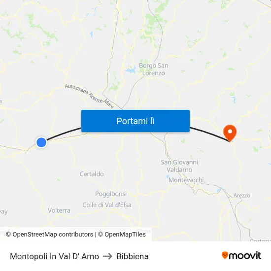 Montopoli In Val D' Arno to Bibbiena map