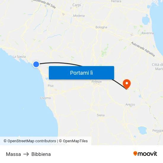 Massa to Bibbiena map