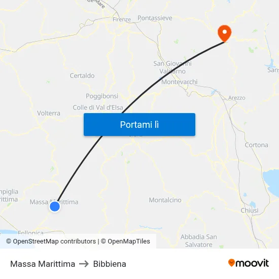 Massa Marittima to Bibbiena map
