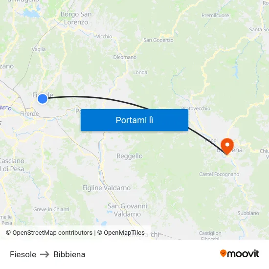 Fiesole to Bibbiena map