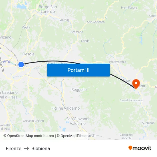 Firenze to Bibbiena map