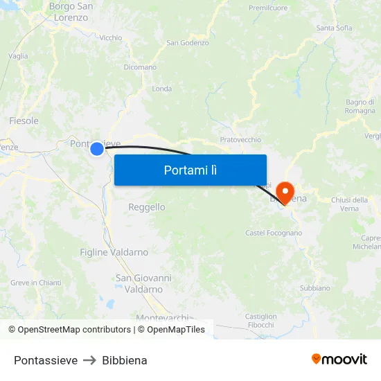 Pontassieve to Bibbiena map