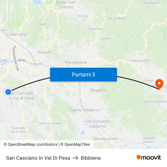 San Casciano In Val Di Pesa to Bibbiena map
