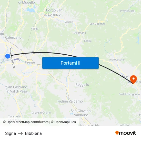 Signa to Bibbiena map