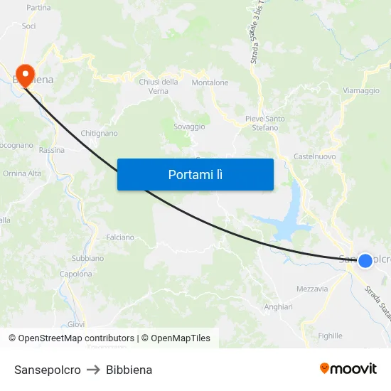 Sansepolcro to Bibbiena map