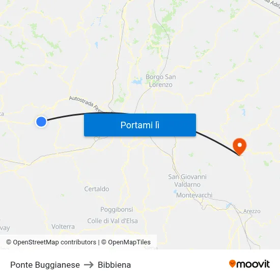Ponte Buggianese to Bibbiena map
