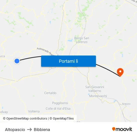 Altopascio to Bibbiena map