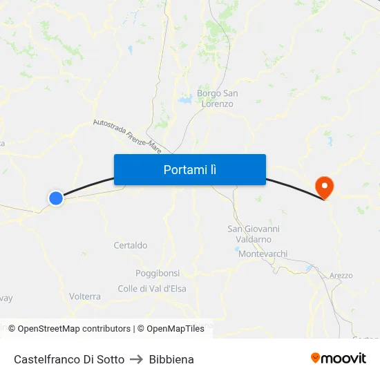 Castelfranco Di Sotto to Bibbiena map