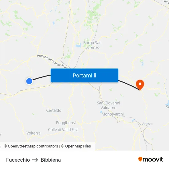 Fucecchio to Bibbiena map