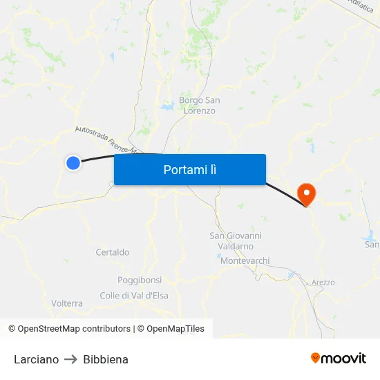 Larciano to Bibbiena map