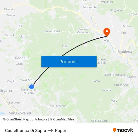 Castelfranco Di Sopra to Poppi map