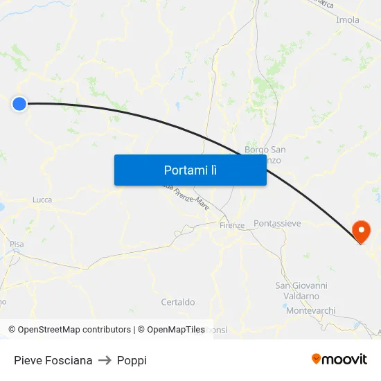 Pieve Fosciana to Poppi map