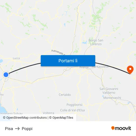 Pisa to Poppi map