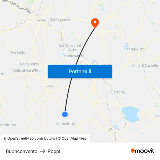 Buonconvento to Poppi map