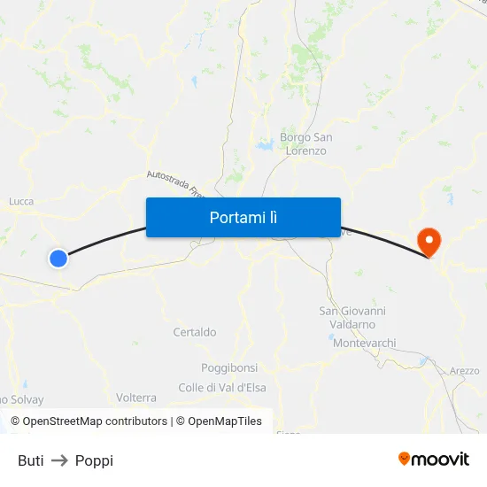 Buti to Poppi map