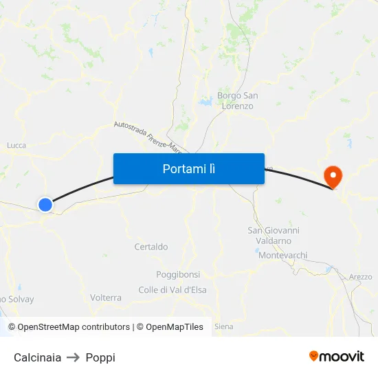Calcinaia to Poppi map