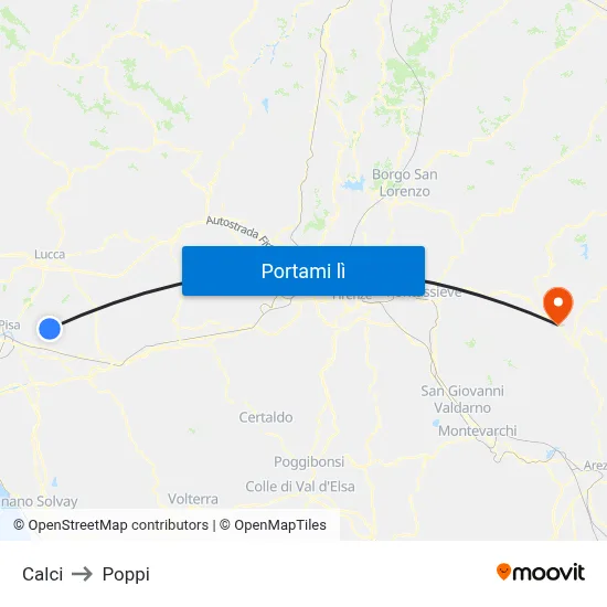 Calci to Poppi map