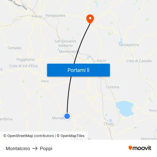 Montalcino to Poppi map