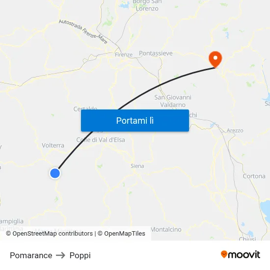 Pomarance to Poppi map