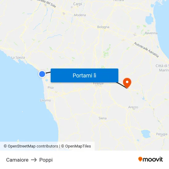 Camaiore to Poppi map