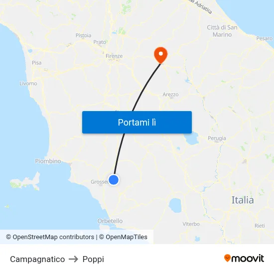 Campagnatico to Poppi map