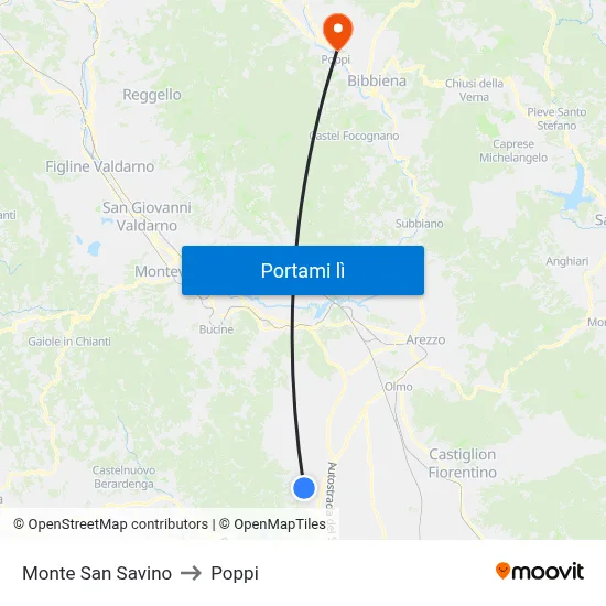 Monte San Savino to Poppi map