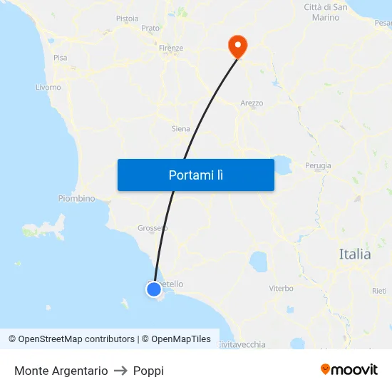 Monte Argentario to Poppi map
