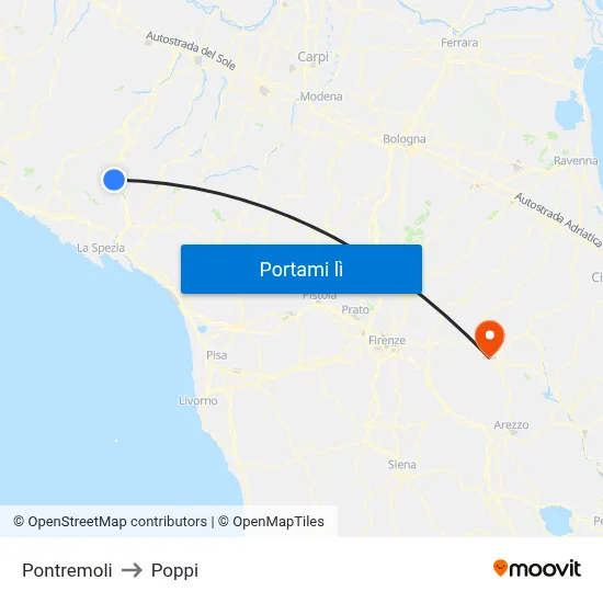 Pontremoli to Poppi map