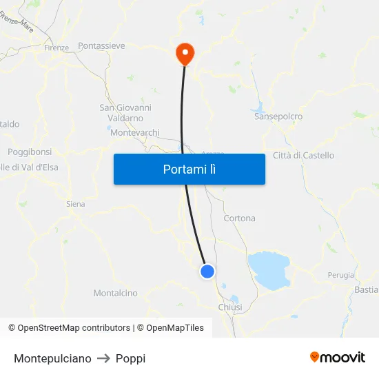 Montepulciano to Poppi map