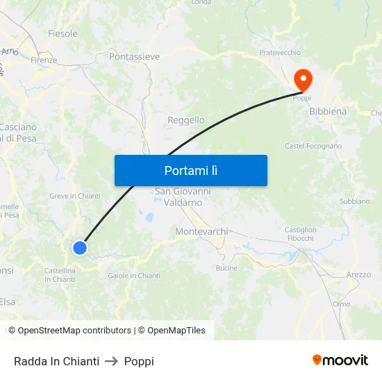 Radda In Chianti to Poppi map