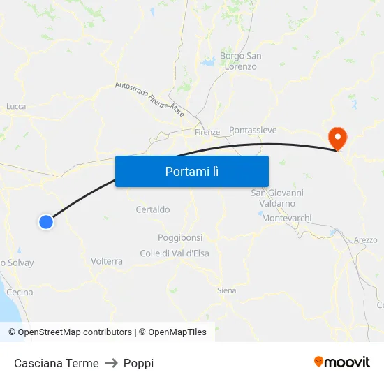 Casciana Terme to Poppi map