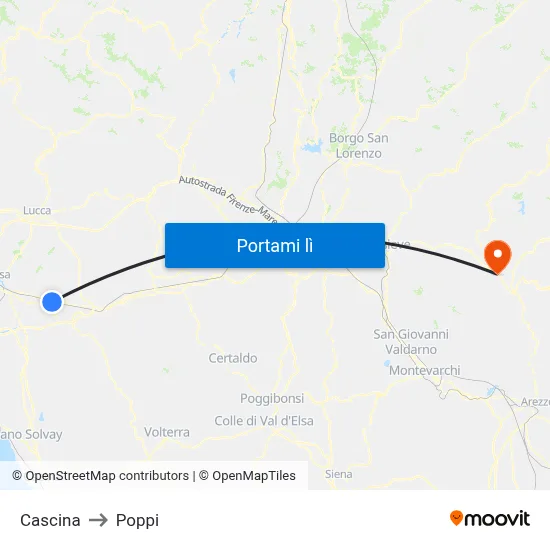 Cascina to Poppi map